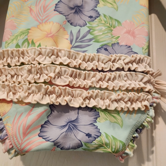 Ruffle Butts 12-18 month swimsuit ruffles floral zip baby girl swim rashguard - Picture 6 of 9